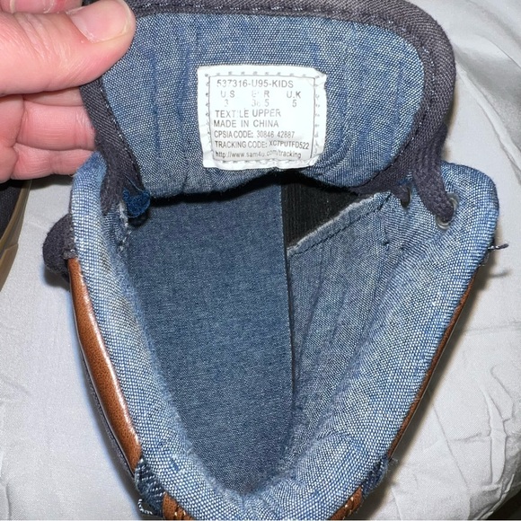 LEVI'S High Top Blue Denim Sneakers Men’s Size 6 Canvas & Tan Leather Levi LOGO - Picture 8 of 12